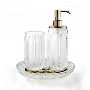 3SC Montblanc Комплект: стакан, дозатор, лоток, цвет: прозрачный хрусталь/золото 24к. Lucido