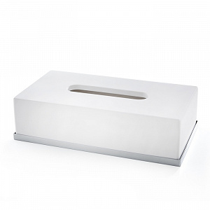 3SC Mood Deluxe White Контейнер для бумажных салфеток, 24х7х13 см, прямоугольный, настольный, композит Solid Surface, цвет: белый матовый/хром 