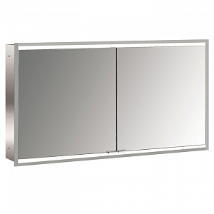 EMCO Prime2 Зеркальный шкаф 130x70см., с подсветкой, встраиваемый, 2 двери, 2 полки, розетка, цвет: белый