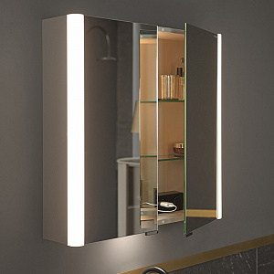 Burgbad Lavo 2.0 Зеркальный шкаф 72х16х65.5см., 2 двери, с LED подсветкой 2800К-6000К, с розеткой и выключателем, ручки черные, цвет: Basaltgrau Matt