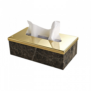 3SC Palace Marmo Контейнер для бумажных салфеток,  23х12,5хh12 см, прямоугольный, настольный, цвет: мрамор Emperador dark/золото 24к. 