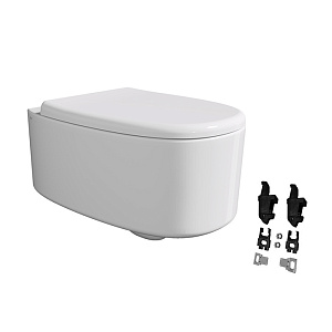 Alice Idilla Унитаз 55х35см., подвесной, безободковый, смыв Aliflush+, покрытие Aliglaze+, с крышкой, сиденьем микролифт и креплениями Fischer, цвет: белый глянцевый