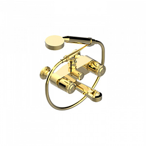 THG CORVAIR Смеситель для ванны настенный, с ручным душем и шлангом 1500 мм., цвет: полированное золото
