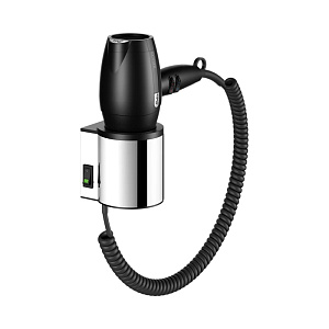 Keuco Plan Фен для волос, напряжение 230 Вольт, вкл/выкл, 3 ступени нагрева, 2 скорости, защита от перегрева, скрытый крепеж в к-те цвет: хром/black