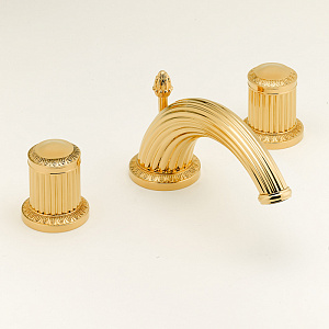 THG Malmaison metal Смеситель для раковины на 3 отверстия, с донным клапаном, цвет: полированное золото