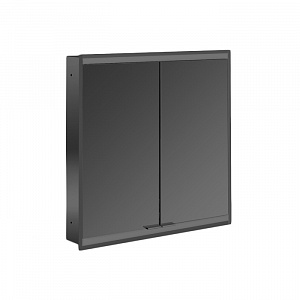 EMCO Prime2 Зеркальный шкаф 60x70см., с подсветкой, встраиваемый, 2 двери, 2 полки, розетка, цвет: черный