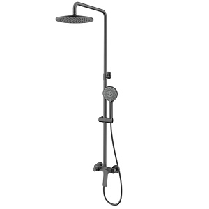NEMO Prima Душевая стойка с верхним душем 25см., смесителем, ручным душем, держателем для душа и шлангом 150см., цвет: gun metal