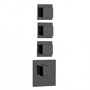 Bossini Cube Смеситель для душа, встраиваемый, термостатический, (внешняя часть), с запорным вентилем на 3 - 6 выхода., цвет: черный матовый