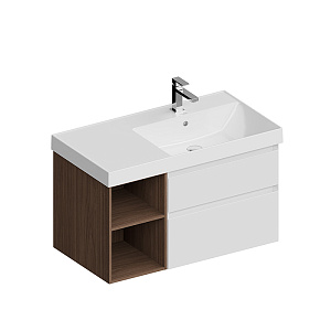 Kerama Marazzi Cubo Тумба подвесная 90см, правая, цвет: белый матовый / орех