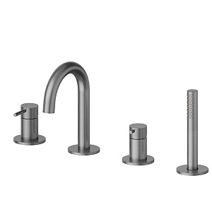 Newform X-Steel 316 Смеситель для ванны набортный на 4 отв, с изливом, в комплекте руч. душ, шланг, цвет: PVD Br. Gun Metal