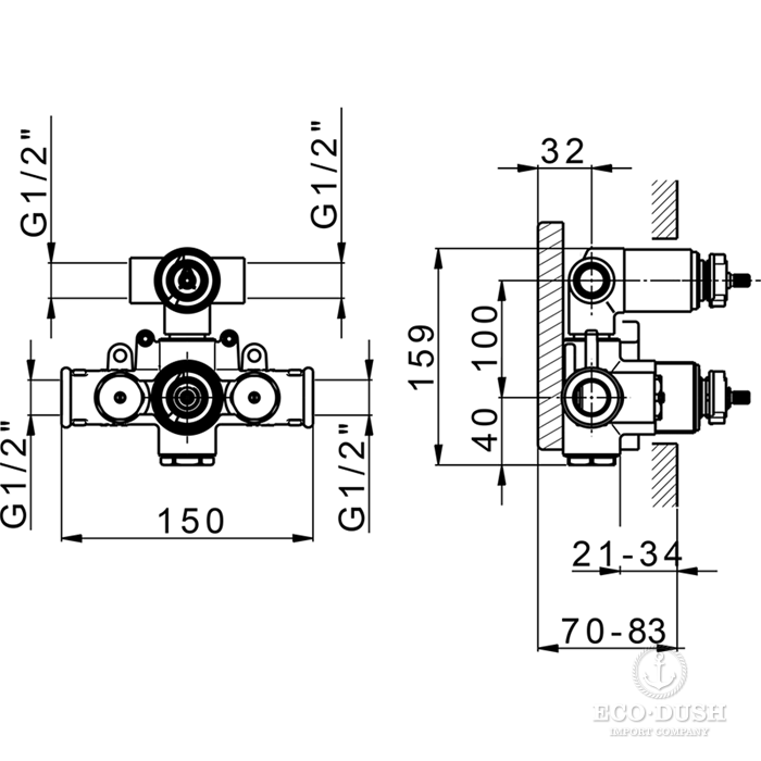 CISAL Встраиваемая часть термостатического смесителя с переключателем на 2 положения, ZA01910004