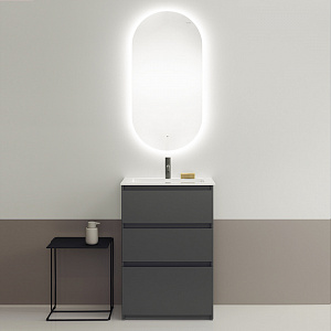Burgbad Lin20 Комплект мебели 63х41.5х91.2см, напольный, с раковиной, с зеркалом LAVO 2.0, с 3 ящиками, цвет: Grey dark matt