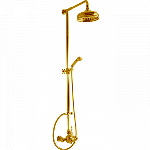 CISAL Arcana America Душевой комплект: термостатический смеситель, стойка с верхним душем, лейка+шланг, цвет: золото