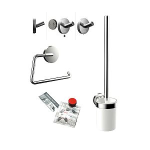 Emco Round Комплект для унитаза: ершик, держатель туалетной бумаги, крючек, клей, цвет: хром