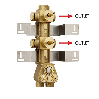 Bossini Встраиваемая часть термостата с 2 запорными клапанами, (2 выхода) высокой пропускной способности на ¾”, уст-ка верт/гор.