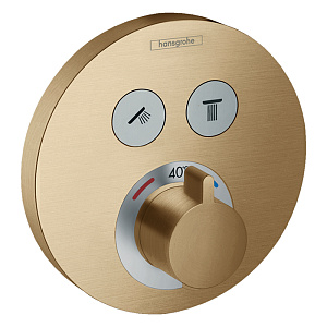 Hansgrohe ShowerSelect S Смеситель для душа, встраиваемый, термостатический, с 2 запорными кнопками, внешняя часть, цвет: шлифованная бронза
