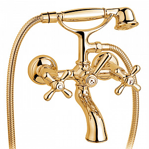Nicolazzi Nuova Brenta Смеситель для ванны с 2мя ручками, настенный, с душевой лейкой, цвет: Gold Brass