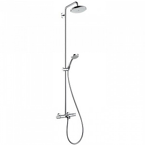 Hansgrohe Croma Душевая система Showerpipe: верхний душ 220 1jet, ручной душ, термостат для ванны, штанга для душа, держатель, излив 186мм, цвет: хром