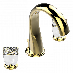 THG Pуtale de cristal clair Смеситель для раковины, 3 отв., цвет: золото/прозрачный хрусталь