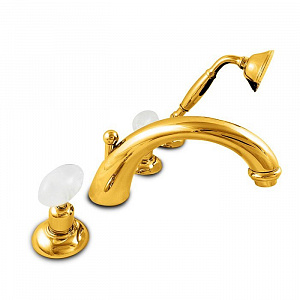 Nicolazzi Cristallo Di Rocca Смеситель на борт ванны, 4 отв., излив: 223 мм, с ручным душем, цвет: золото
