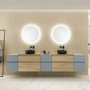 Burgbad Lin20 Комплект мебели 280х48.7х61.1см, подвесной, с 2 раковинами, с зеркалом, с 2 ящиками, цвет: Cashmere oak decor