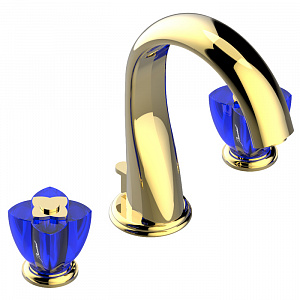 THG Pуtale de cristal bleu Смеситель для раковины, 3 отв., цвет: золото/синий хрусталь
