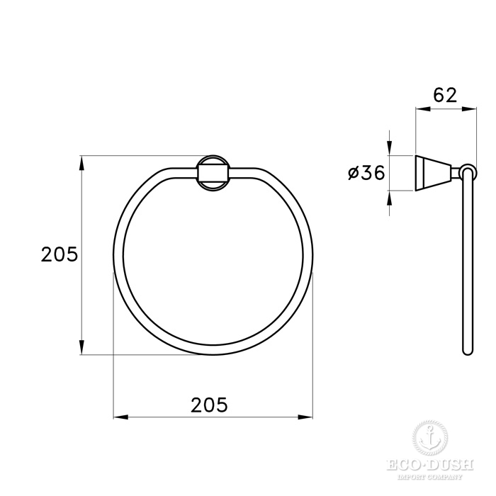 Stella 130 Полотенцедержатель кольцо 20.5см., подвесной 603 цвет: хром