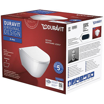 Duravit D-Neo Унитаз подвесной 37x54 см, безободковый, в комплекте с сиденьем 0021690000, цвет: белый