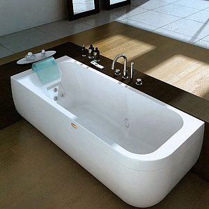 Jacuzzi Aquasoul Lounge Ванна 180x80x57 см гидромассажная R + C пристенная Dx, панель, смеситель Aura, цвет: белый/
