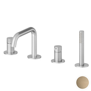 Newform Steel Line Смеситель на борт ванны, 4 отв., с ручным душем, цвет: PVD Brushed pale gold