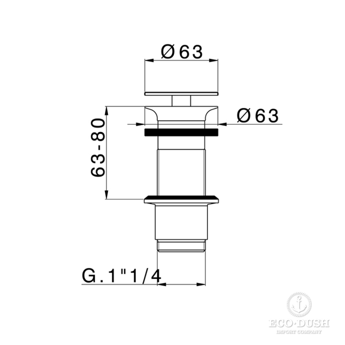 Донный клапан 1"1/4 для раковин без перелива, цвет: Brushed Nickel