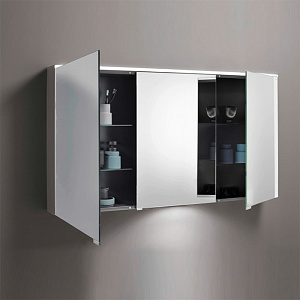 BURGBAD Eqio Зеркальный шкаф с LED подсветкой 5Вт IP24, 120х80х17см, 3 зерк. двери с обоих сторон, версия левая L, цвет: серый