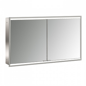 EMCO Prime2 Зеркальный шкаф 120x70см., с подсветкой, встраиваемый, 2 двери, 2 полки, розетка, цвет: белый