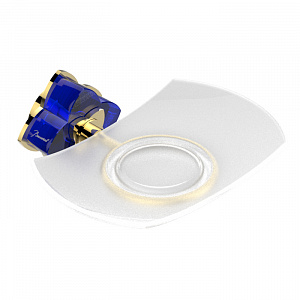 THG Pétale de cristal bleu Мыльница стеклянная, подвесная, цвет: золото/синий хрусталь