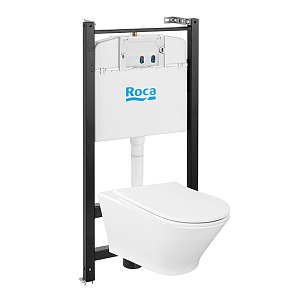 Roca The Gap Round Унитаз подвесной Rimless, с инсталляцией, сиденье с крышкой тонкое микролифт, быстрое снятие, цвет: белый