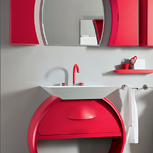 Сerasa Moon Комплект напольной мебели, с раковиной зеркалом со светильником и 2 шкафчиками, 100см, цвет: малиново-красный 