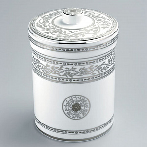 THG MARQUISE BLANC DECOR PLATINE Банка керамическая с крышкой, настольная, декор платина, цвет: белый