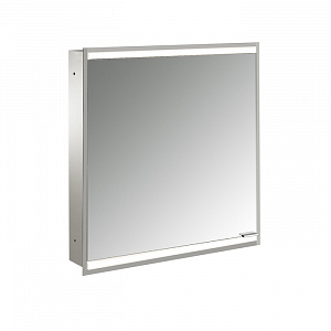 EMCO Prime2 Зеркальный шкаф 60x70см., с подсветкой, встраиваемый, 1 дверь, L, 2 полки, розетка, цвет: белый