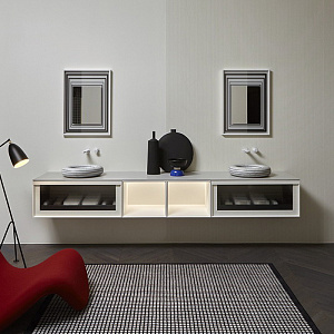 Antonio Lupi Bemade Комплект подвесной мебели с тумбами и базой под раковину, раковиной Gessati, зеркалом, 90 см, цвет: белый goffratto