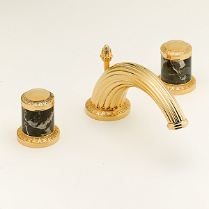 THG Malmaison Portoro Смеситель для раковины на 3 отверстия, с донным клапаном, цвет: полированное золото