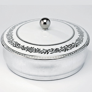 THG MARQUISE BLANC DECOR PLATINE Китайская лакированная коробка с белой керамической крышкой Ø180 мм., big size, декор платина, цвет: серебро