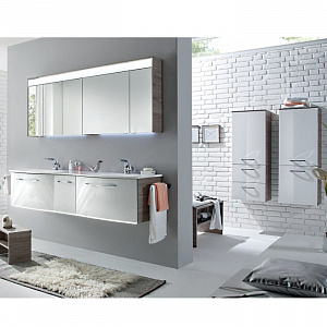 Pelipal Solitaire 7025 Комплект мебели с двойной раковиной зеркальным шкафчиком с подсветкой, 170см, Цвет: Сан-Ремо/белый