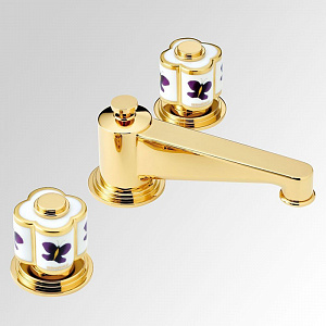 THG CAPUCINE MAUVE DECOR OR Смеситель для раковины на 3 отверстия, с донным клапаном, декор золото/лиловый, цвет: полированное золото