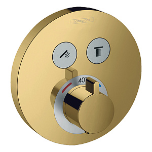 Hansgrohe ShowerSelect S Смеситель для душа,встраиваемый, термостатический, с 2 запорными кнопками, внешняя часть, цвет: полированное золото
