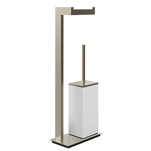 Gessi Rettangolo Стойка с держателем для туалетной бумаги и ершиком, напольная, цвет: Finox/белый