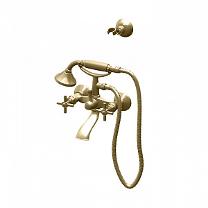 Gattoni TRD Смеситель для ванны, настенный, с ручным душем и шлангом, настенный держатель, ручки Paris, цвет: золото 24К