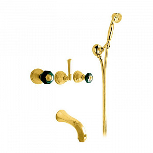 Nicolazzi Teide Chic Смеситель для ванны с 2мя ручками, встроенный, с ручным душем, вкл. внутр часть, излив: 168 мм, цвет: золото