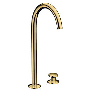 Axor One Смеситель для раковины Sel 260, на 2 отв., высокий, с донным клапаном Push-Open, цвет: полированное золото