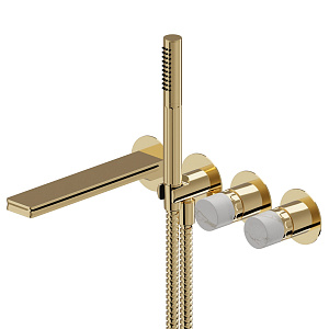 Newform Ionika allure bagno Внешняя часть прогрессивного смесителя для ванны/душа на 2 источника с ручным душем, цвет: PVD glossy gold