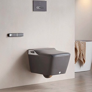 Arrow Glacier Унитаз Smart с функцией биде, 41x60см, подвесной, безободковый, клавиша смыва, цвет: темно серый